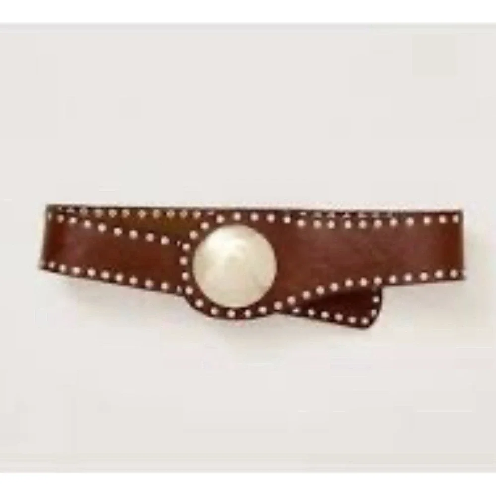 We The Free Sola Stud Belt Cognac Brown Leather Hip Belt S/M NWOT Boho Festival - Picture 6 of 11